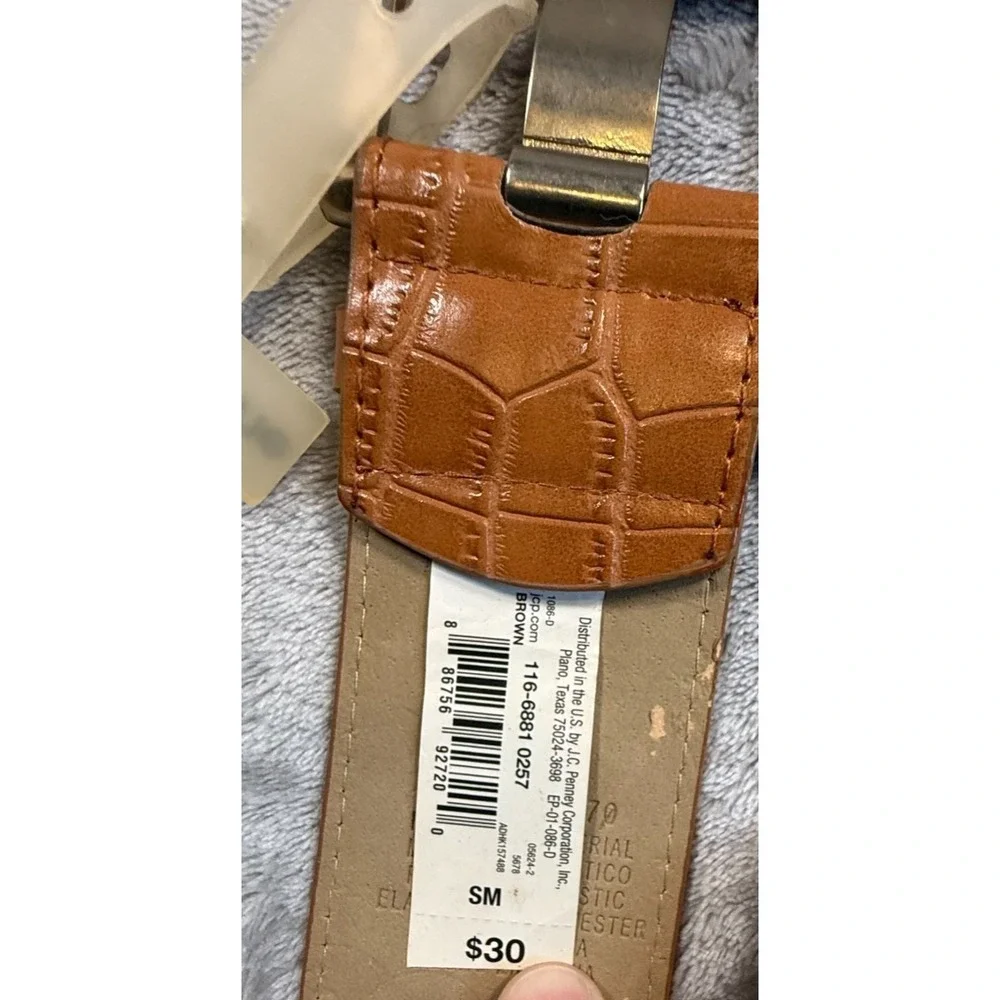 Liz Claiborne Women's Tan Stretch Woven Belt Croc Embossed Buckle Size S/M